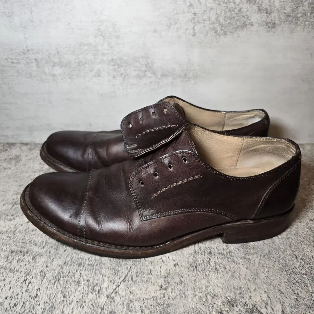 Mens Frye Boots Oliver Oxford Cap Toe Lace Up Brown 84742 BLK Sz 9